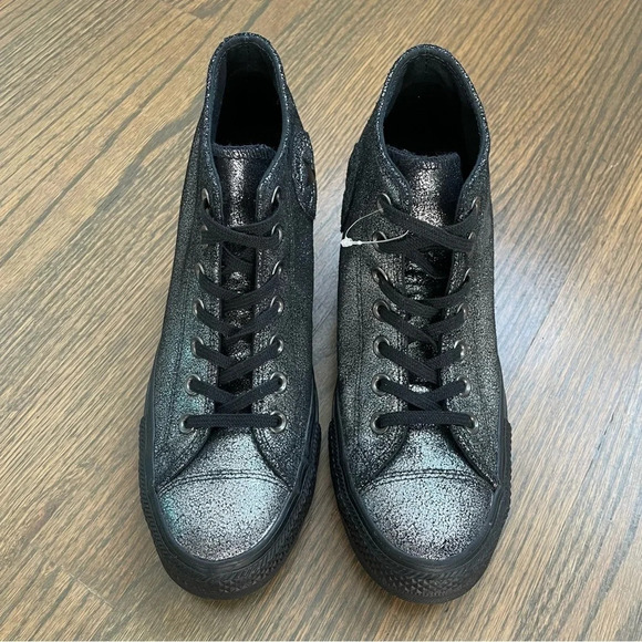 NEW Converse CT All Star Lux Hidden Heel Wedge Silver Sparkle Black 550669C - Picture 2 of 12
